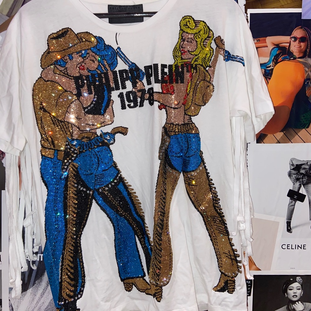 NWT Phillip Plein Rhinestone tshirt size xl fits like a m/l